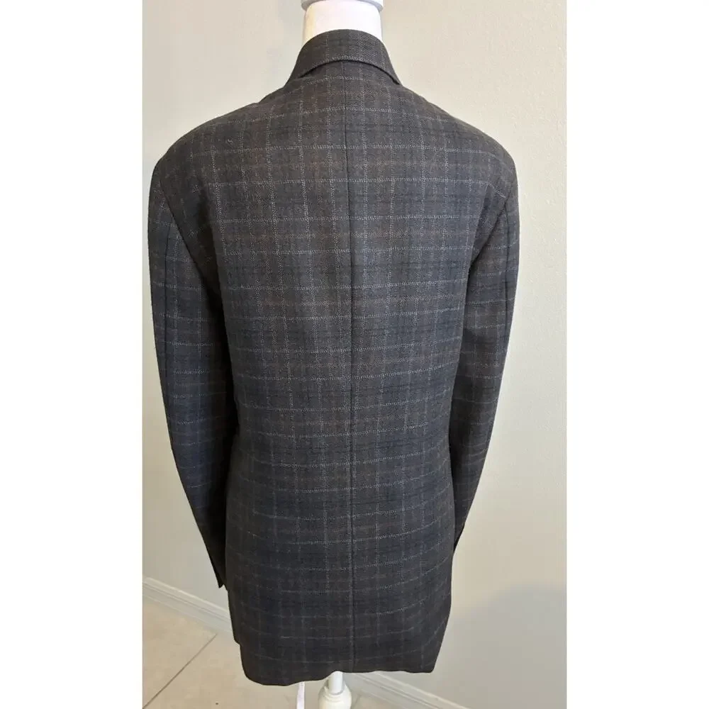 CANALI Gray Plaid Box Check 100% Wool Blazer Sport Coat Jacket US 38R S MINT